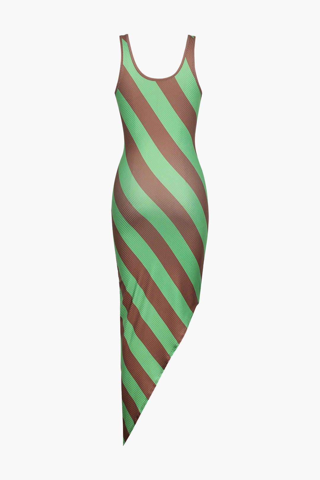 Green Stripe Print Unsymmetrical Hem Midi Dress sold by Micas product image thumbnail 4