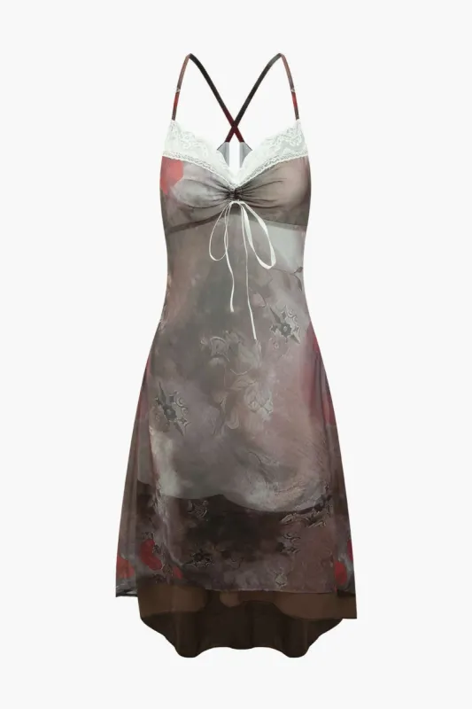 Floral Print Lace Cross Strap Maxi Dress sold by Micas