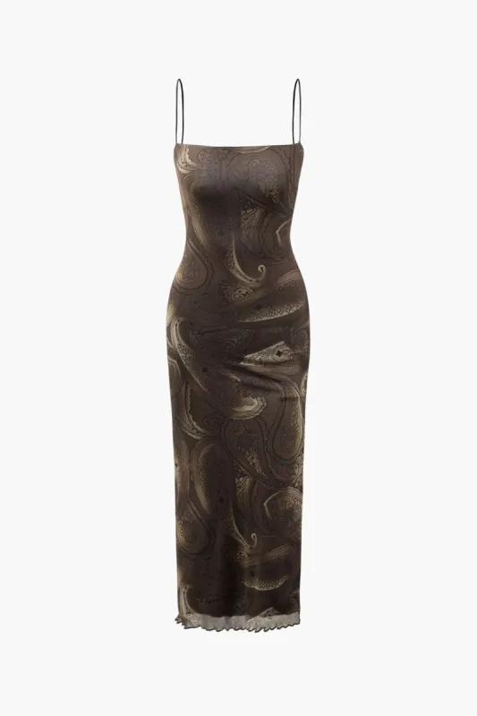 Paisley Print Mesh Backless Maxi Dress sold by Micas