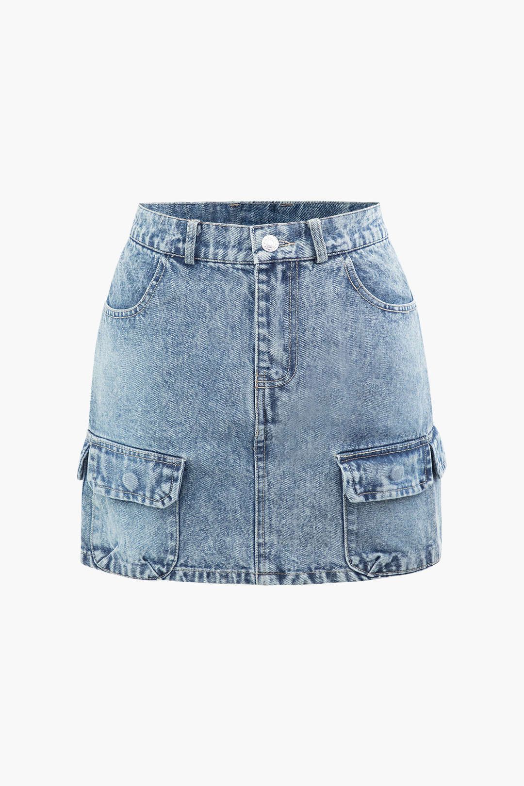 Flap Pocket Denim A-line Mini Skirt sold by Micas