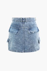 Flap Pocket Denim A-line Mini Skirt sold by Micas