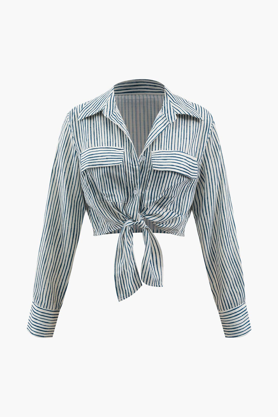 Linen-Blend Stripe Knot Hem Blouse sold by Micas