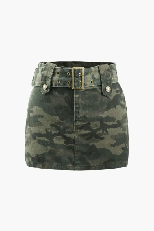 Camo Print Belted Mini Skirt sold by Micas