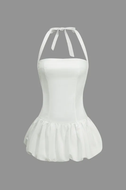 Solid Tie-Up Halter Neck Puff Mini Kjole sold by Micas