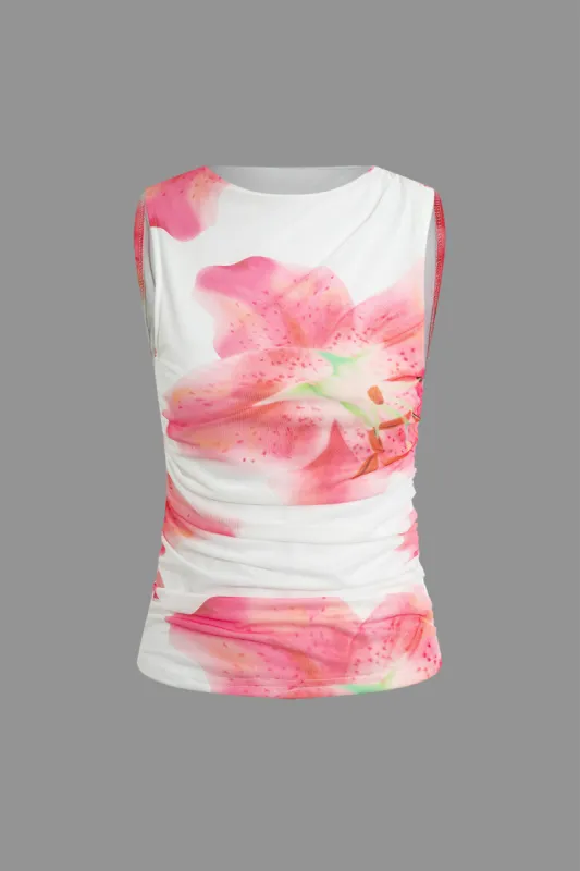 Lily Print Ruched Mesh Tank Top sold by Micas