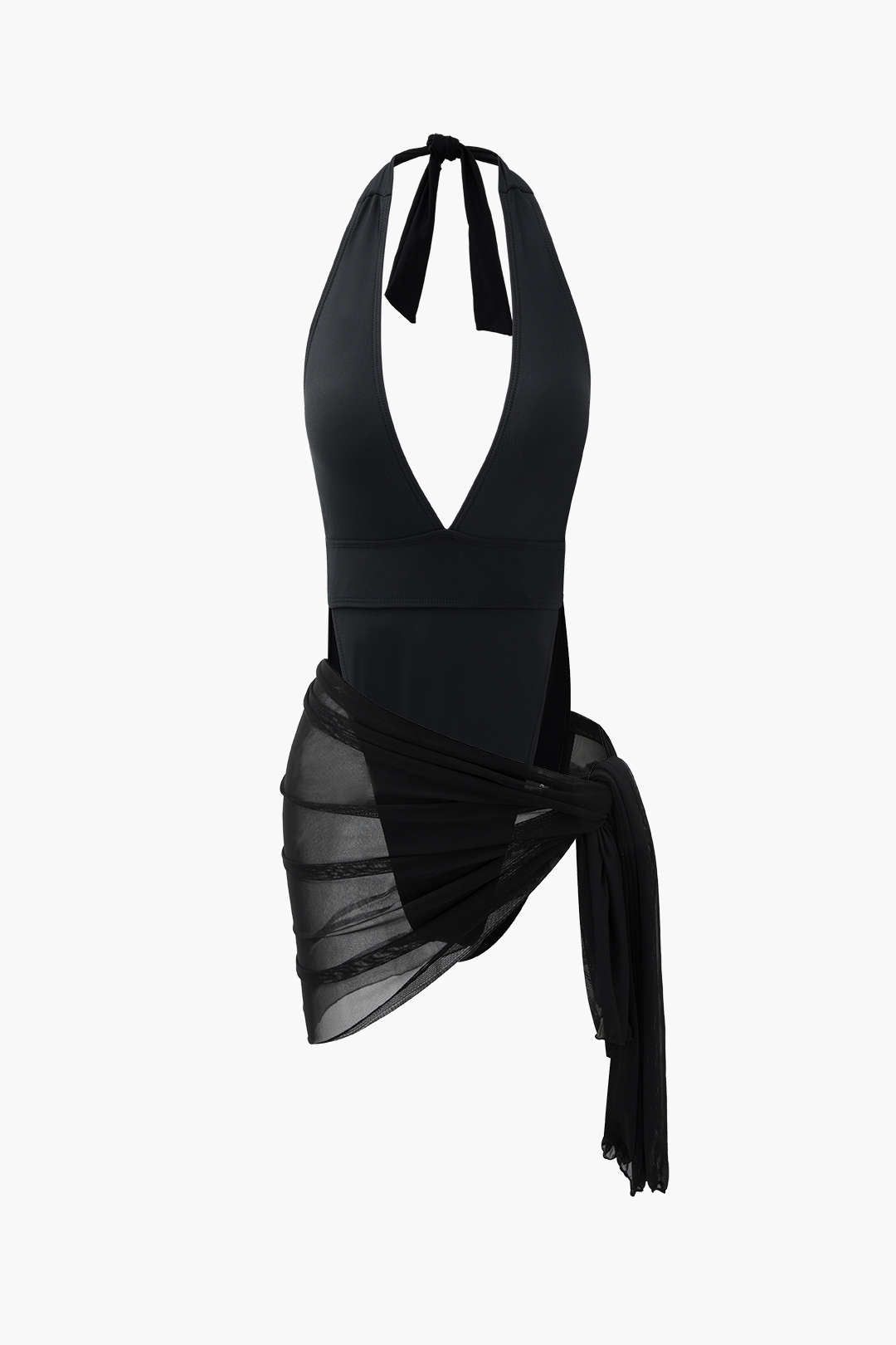 Halter Neck One-piece Swimsuit And Knot Sarong Set sold by Micas