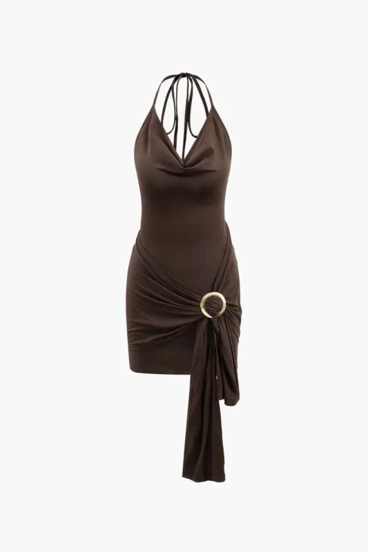 Buckle Detail Halter Bodycon Mini Dress sold by Micas