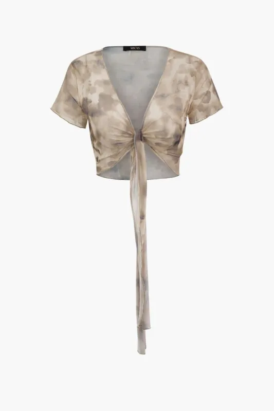 Tie farvestof mesh knude frontafgrøde top sold by Micas