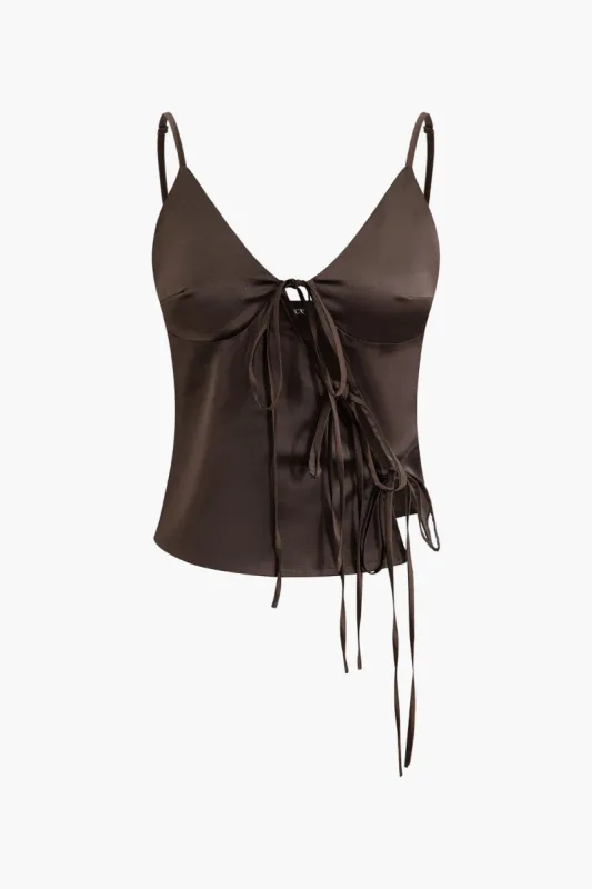 V-neck Tie Front Cami Top sold by Micas