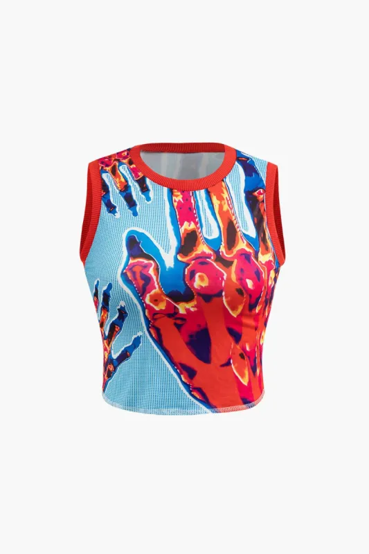 Burning Hand Print Round Neck Tank Top sold by Micas