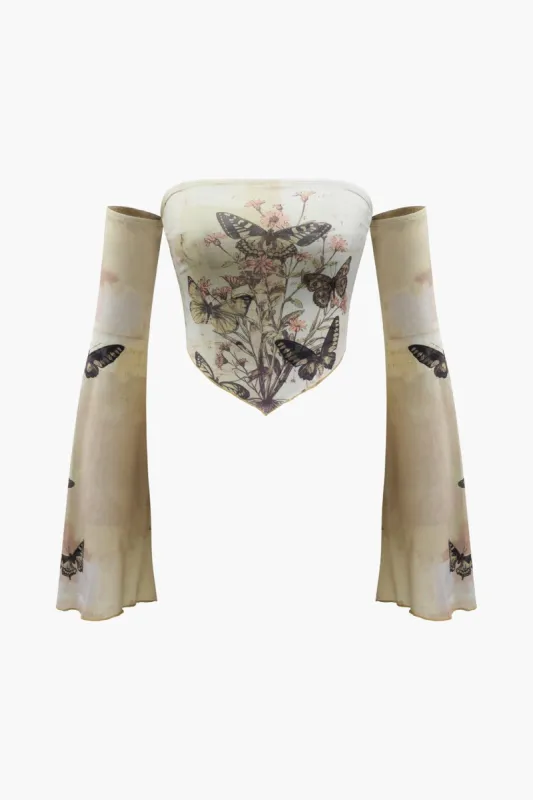 Butterfly Print Off The Shoulder Crop Top sold by Micas