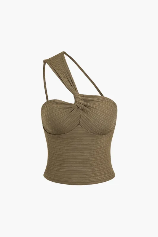 Asymmetric One Shoulder Knit Cami Top sold by Micas