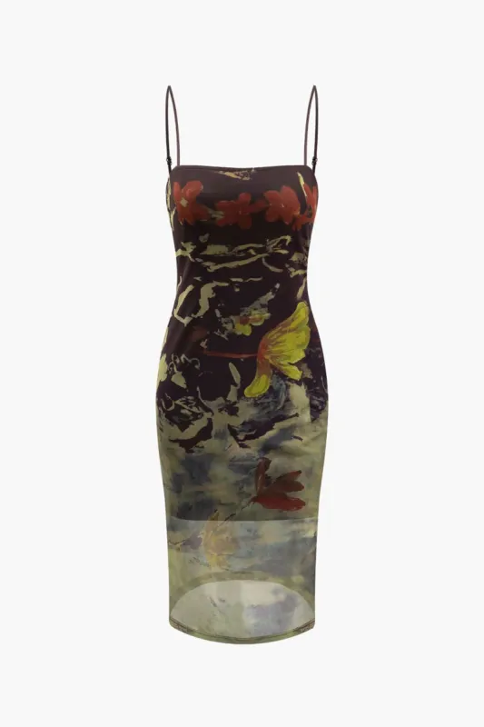 Floral Print Adjustable Strap Mesh Midi Dress sold by Micas