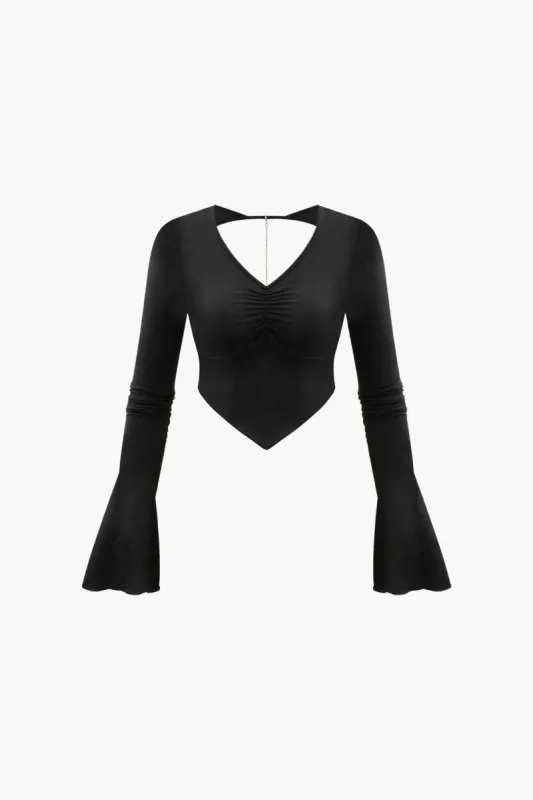 V-neck Flared Sleeve Backless Rhinestone Chain Top sold by Micas
