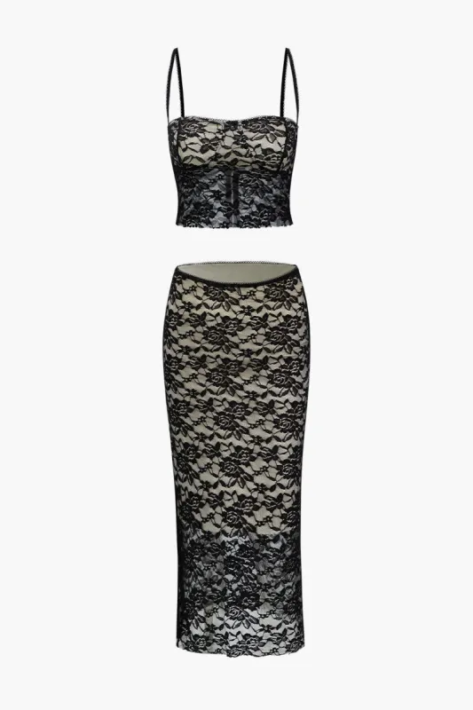 Lace Cami Top And Bodycon Midi Skirt Set sold by Micas