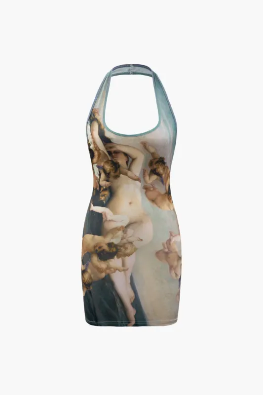 Renaissance Print Halter Bodycon Mini Dress made by Micas