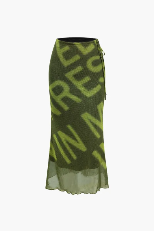 Letter Print Mesh Maxi Skirt sold by Micas
