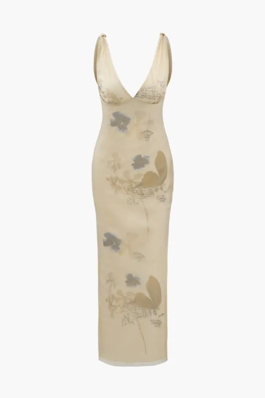 Flower & Butterfly Print V-neck Backless Slit Maxi Dress sold by Micas