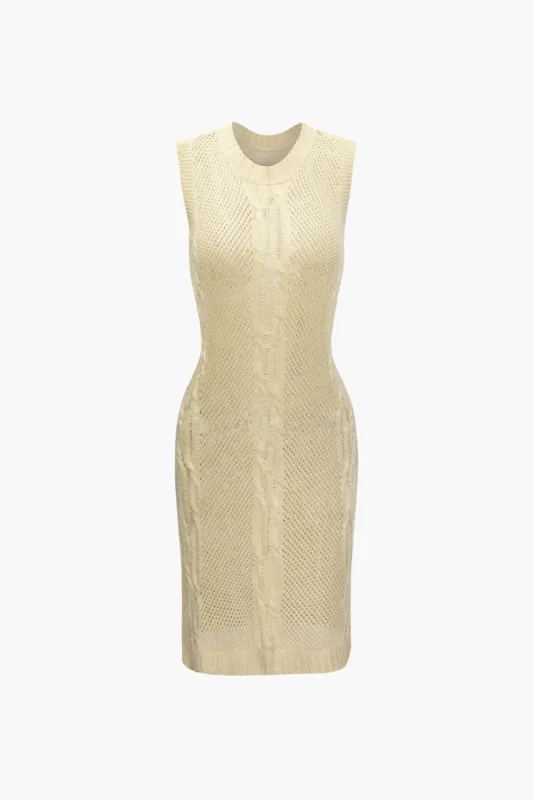 Round Neck Sleeveless Cable Open Knit Midi Dress sold by Micas