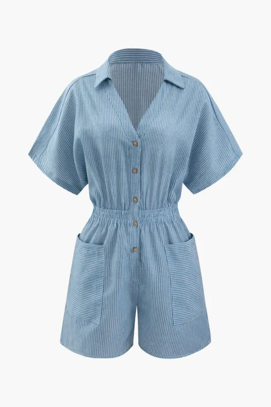 Pinstripe V-neck Romper sold by Micas