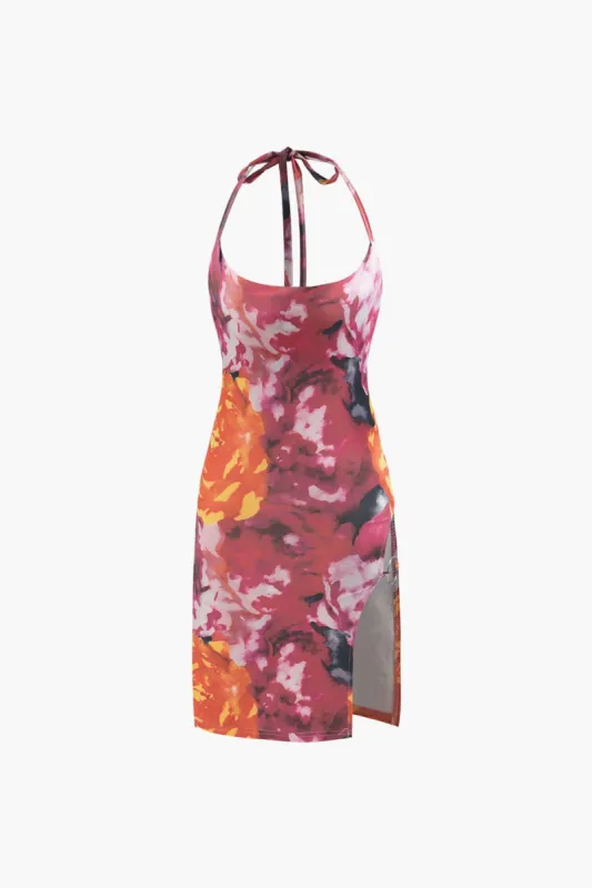Abstract Print Halter Mini Dress sold by Micas