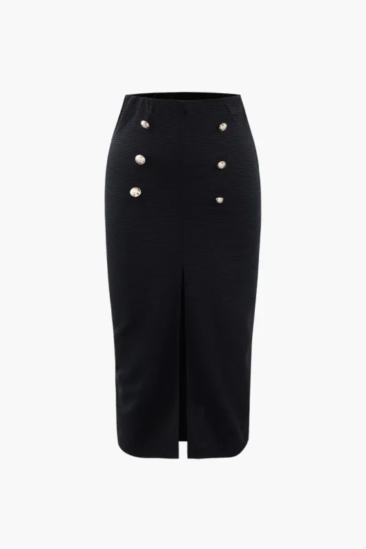 Button Detail Slit Pencil Skirt sold by Micas
