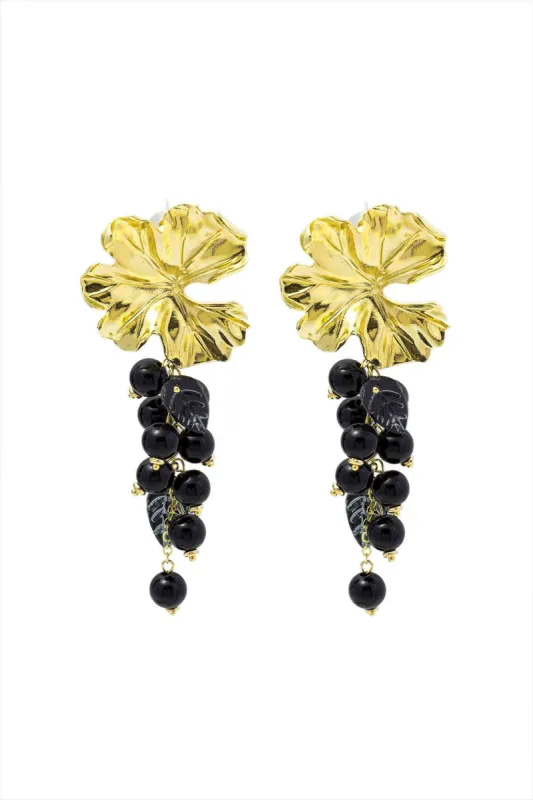Black Bead Grape Cluster Drop Earrings sold by Micas