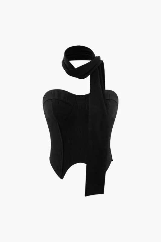 Rib Knit Strapless Top And Neck Scarf sold by Micas