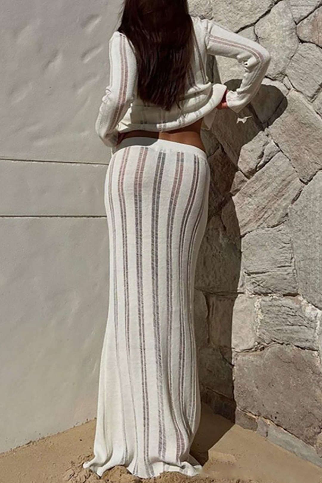 Open Knit Button Long Sleeve Top And Maxi Skirt Set sold by Micas product image thumbnail 7