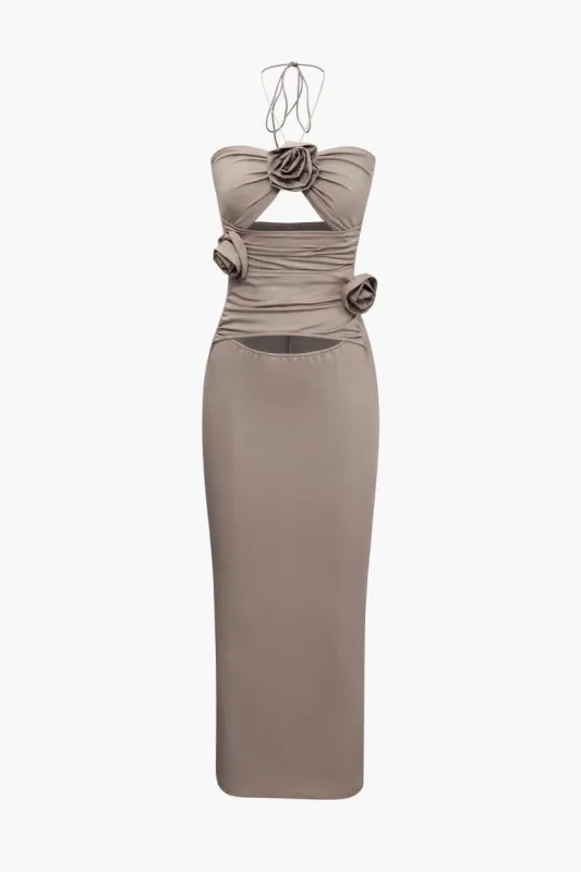 Rose Halter Neck Cut Out Midi Dress sold by Micas