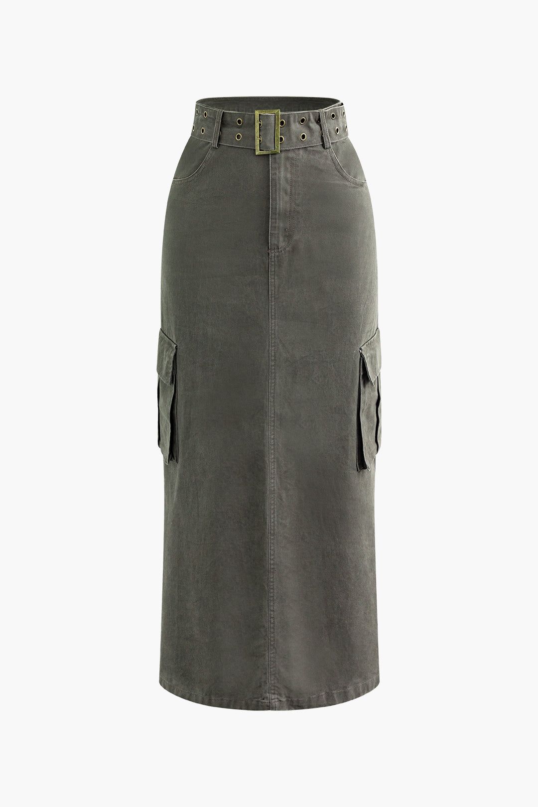 Belted Flap Pocket Cargo Maxi Skirt sold by Micas