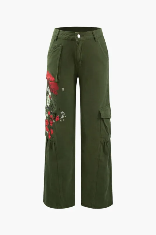 Printed Low Rise Straight Leg Cargo Pants sold by Micas