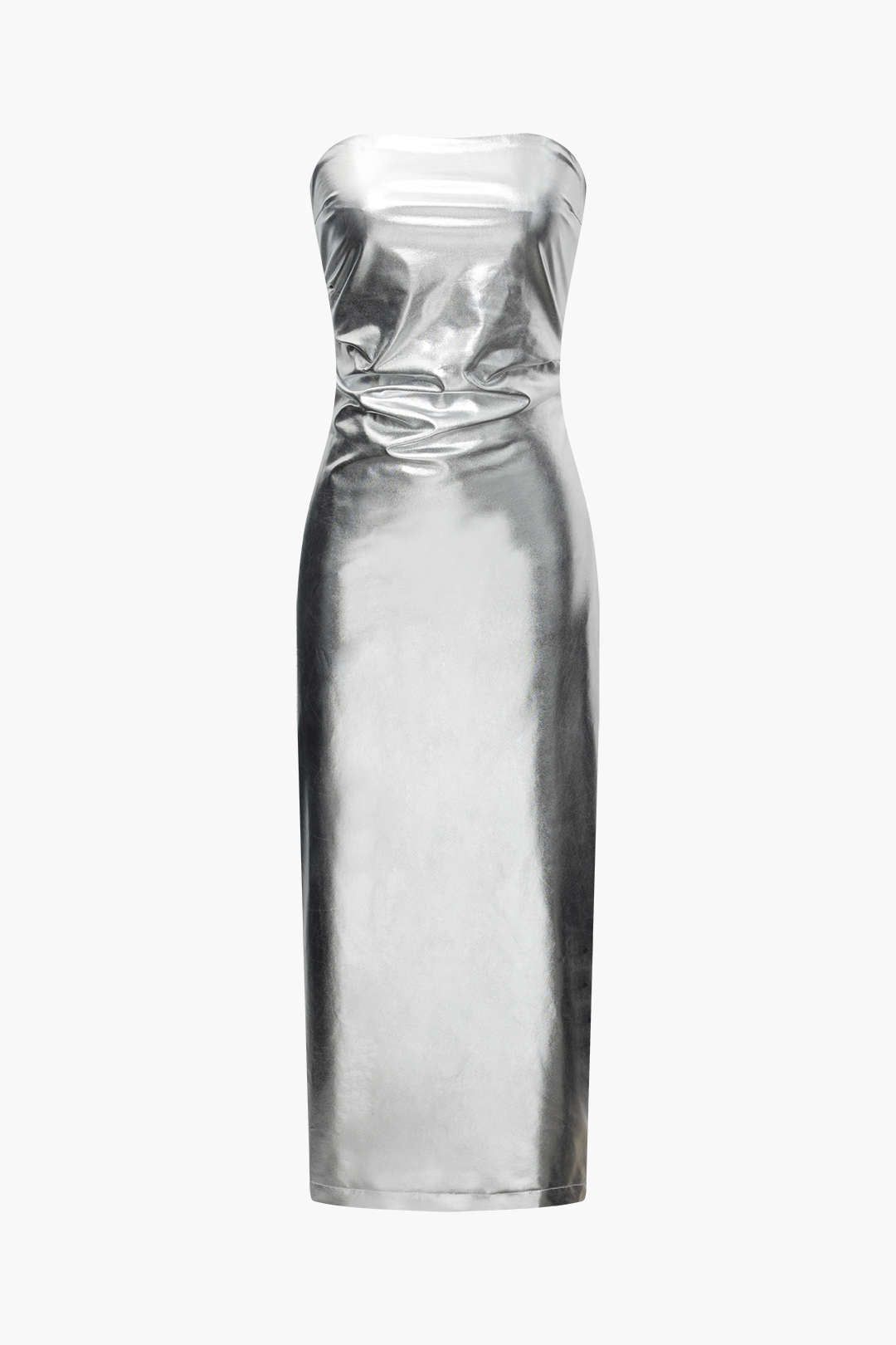 Metallic Back Slit Strapless Maxi Dress sold by Micas