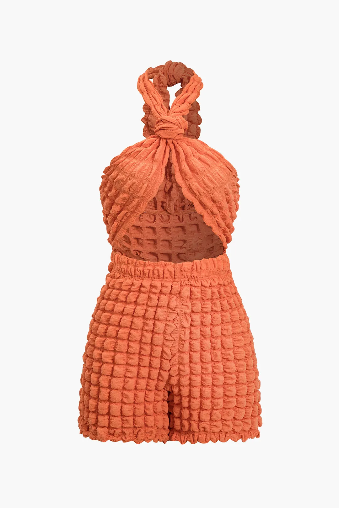 Solid Knot Cut Out Grid Texture Romper sold by Micas