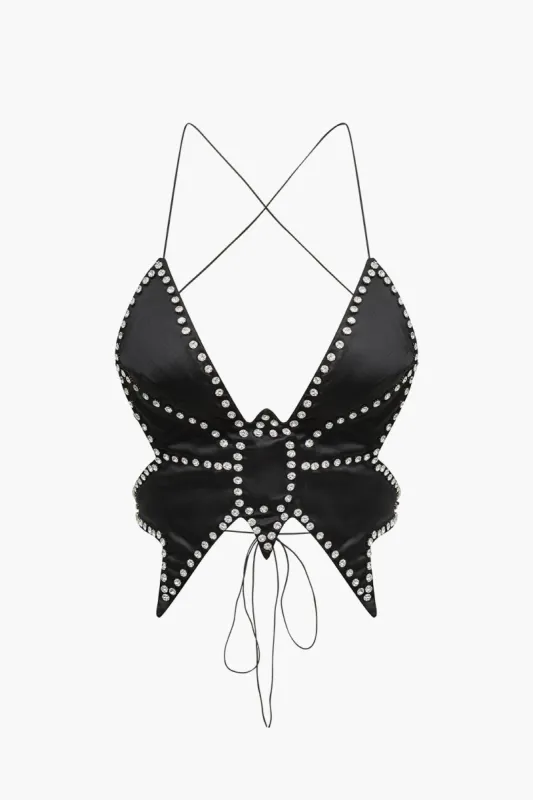 Rhinestone Backless Tie-Up Cami Top sold by Micas
