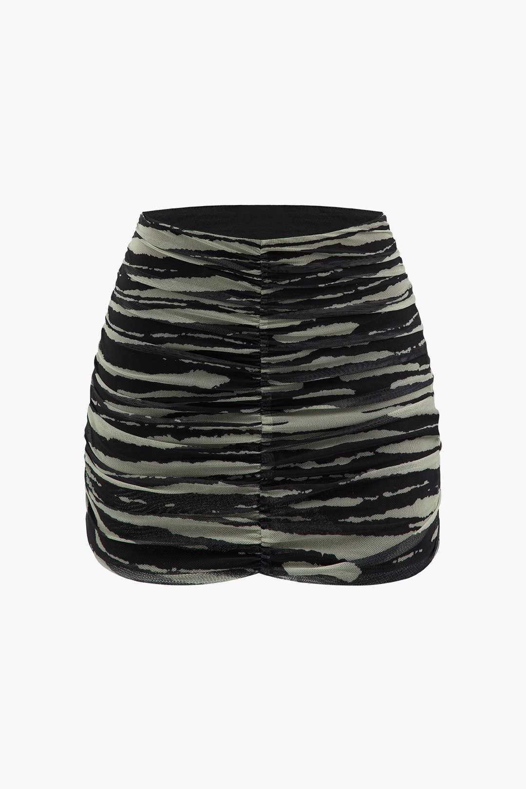Zebra-stripe Mesh Ruched Mini Skirt sold by Micas