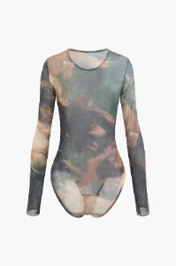 Printed Mesh Long Sleeve Bodysuit sold by Micas