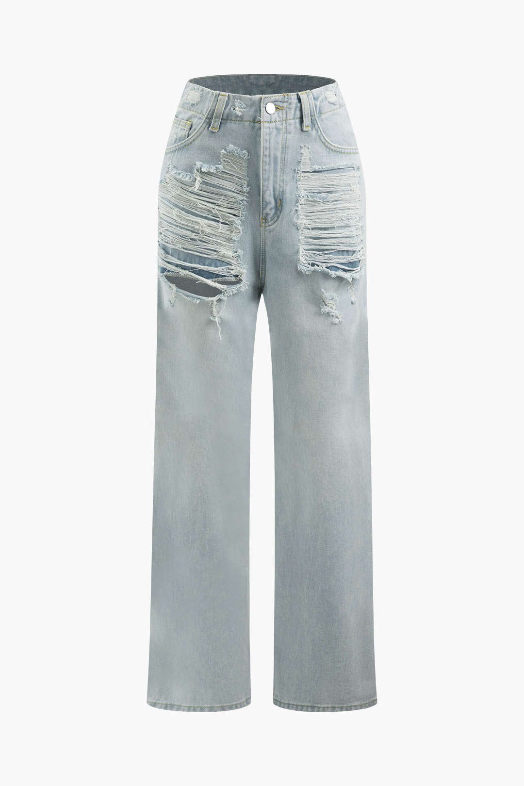High Waisted Destroyed Straight Leg Jeans sold by Micas