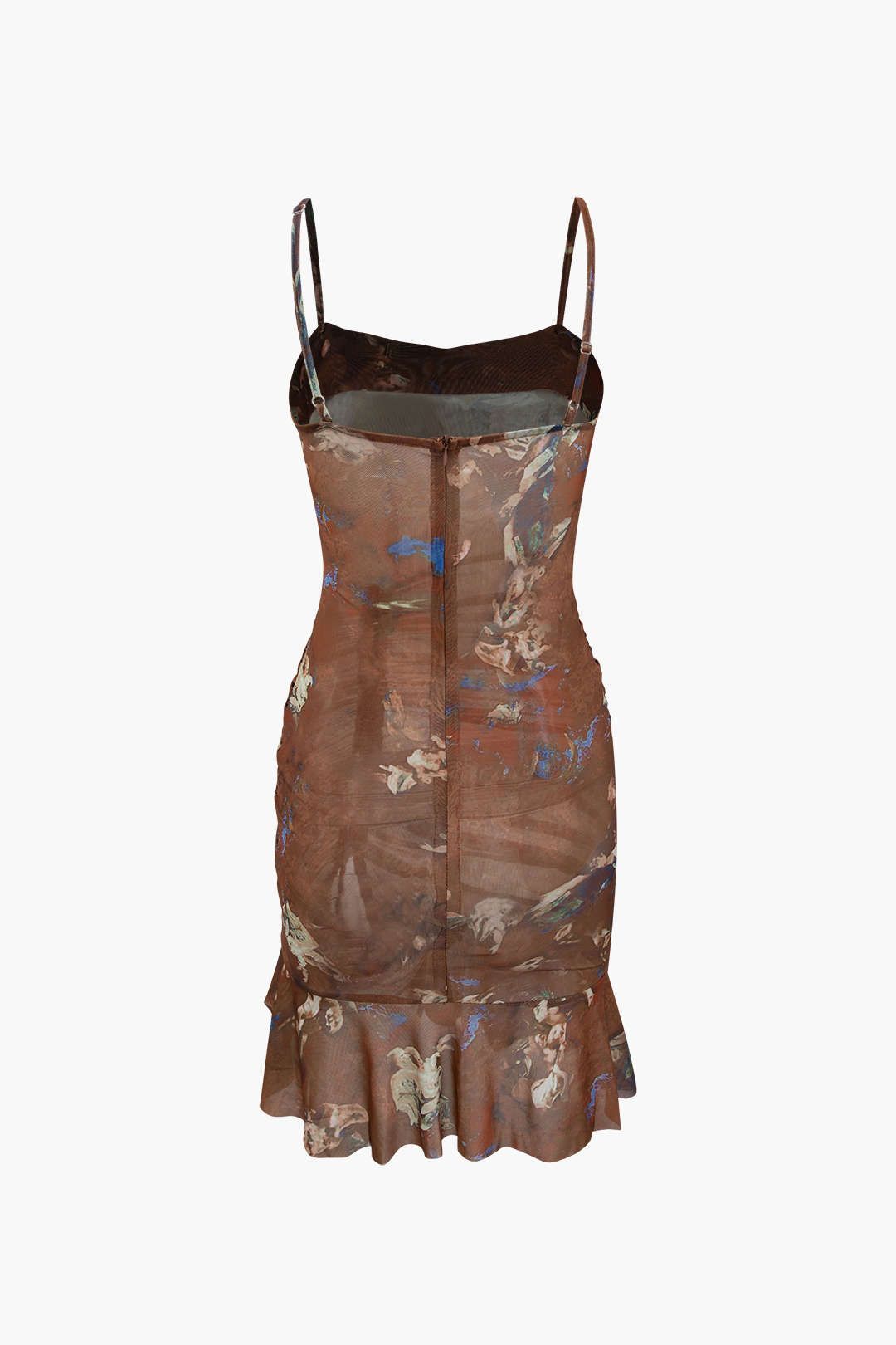 Retro Print Sheer Mesh Drawstring Mini Dress sold by Micas product image thumbnail 2