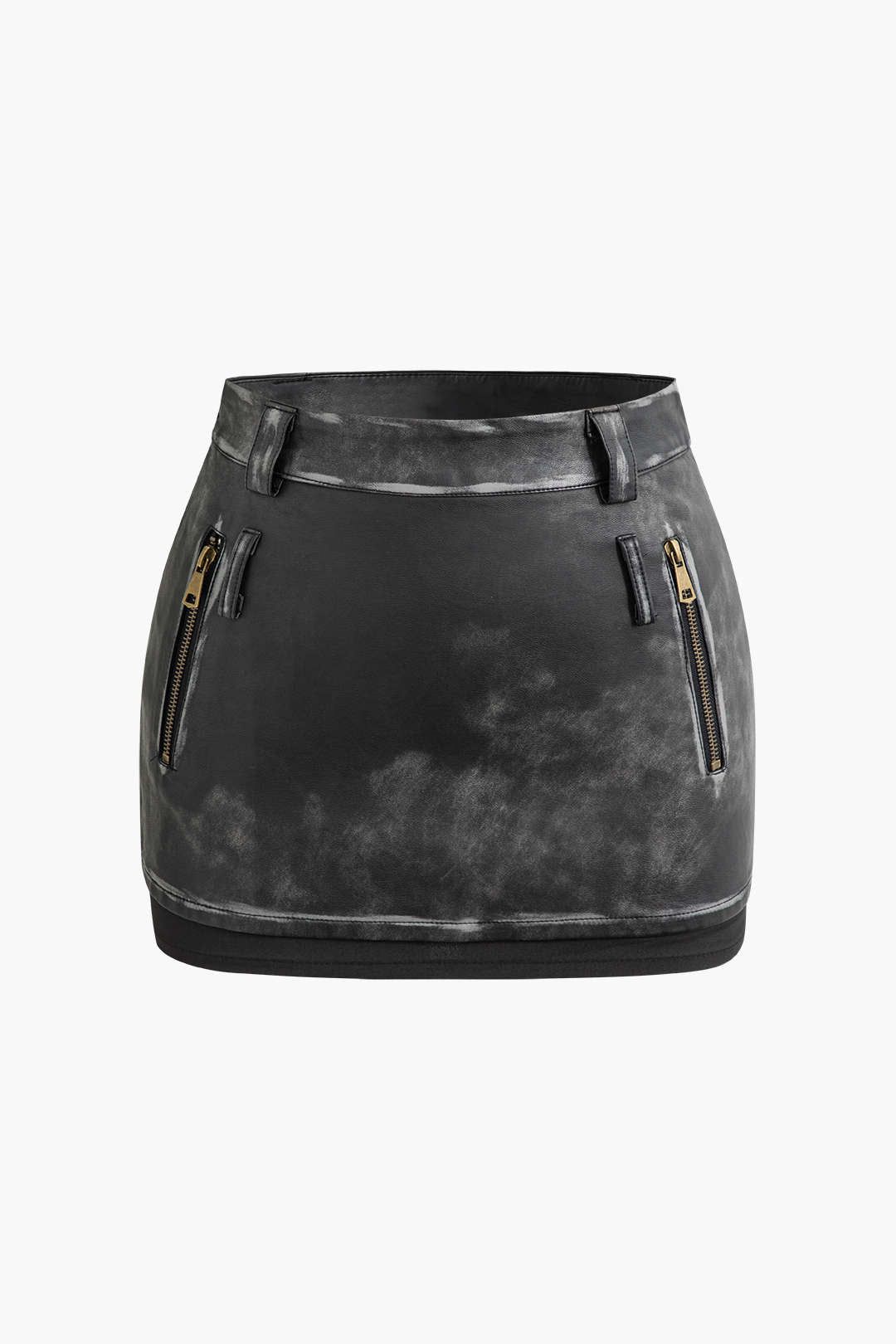 Faux Leather Distressed Zipper Pocket Mini Skirt sold by Micas