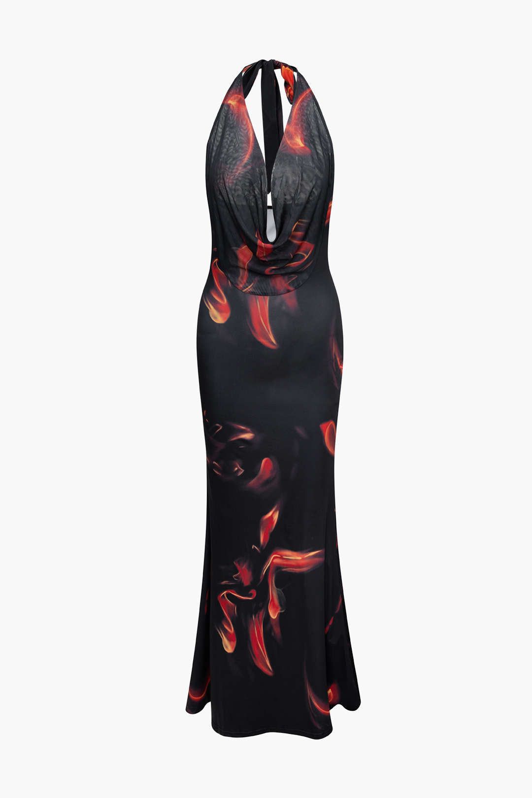 Fire Print Plunge Neckline Halter Maxi Dress sold by Micas
