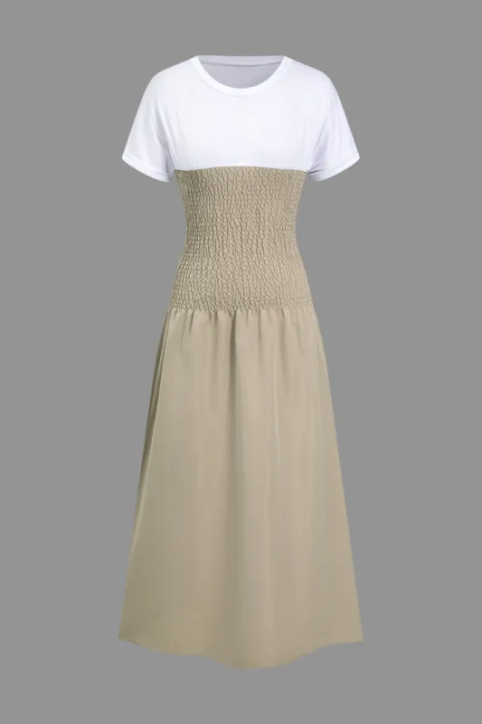 Color Block Shirred Midi Dress sold by Micas