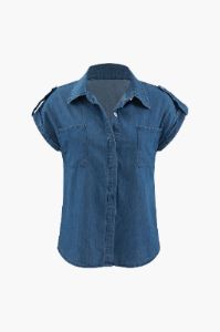 Cap Sleeve Chest Pocket Denim Shirt sold by Micas