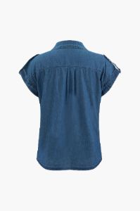 Cap Sleeve Chest Pocket Denim Shirt sold by Micas