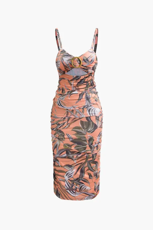 Leaves Print Cut Out Midi Dress sold by Micas