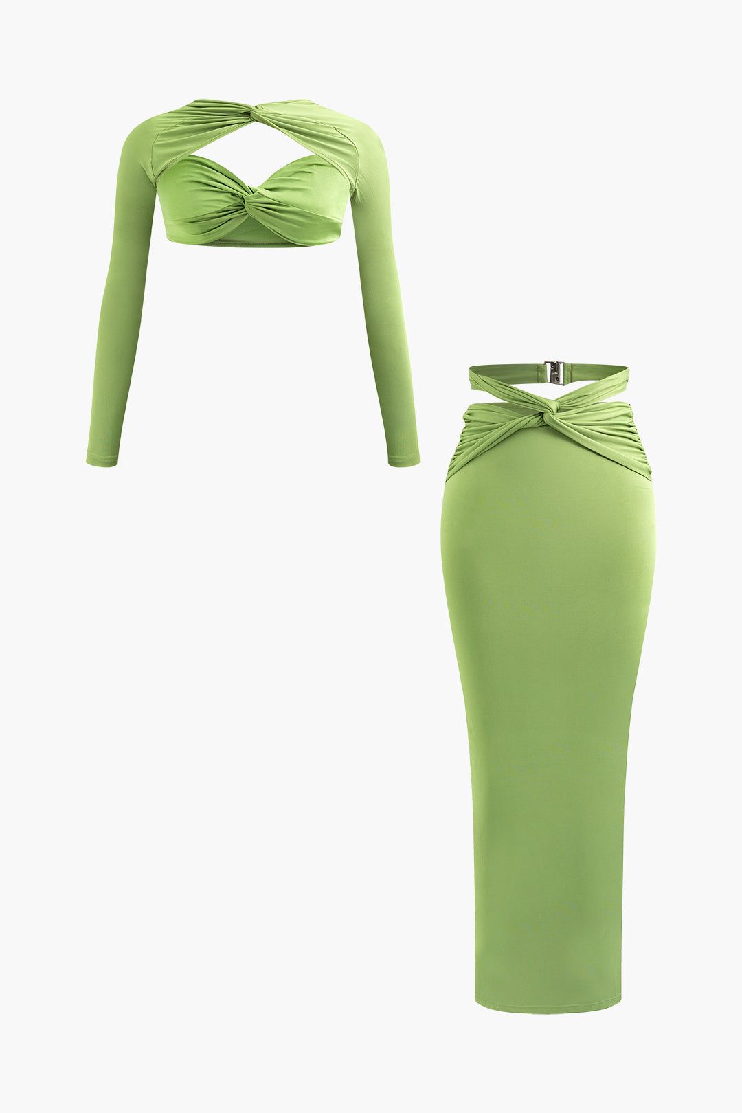 Solid Twist Tube Top And Shrug And Slit Maxi Skirt Set sold by Micas