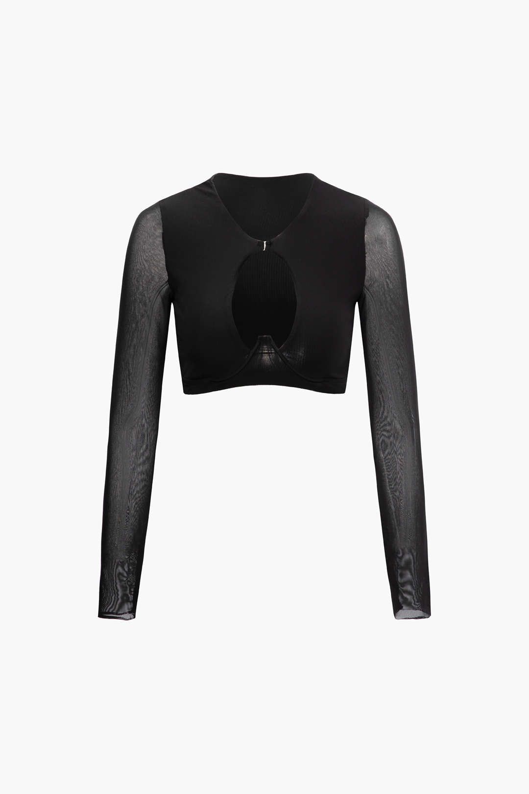 Cut Out Front Mesh Sleeve Crop Top sold by Micas