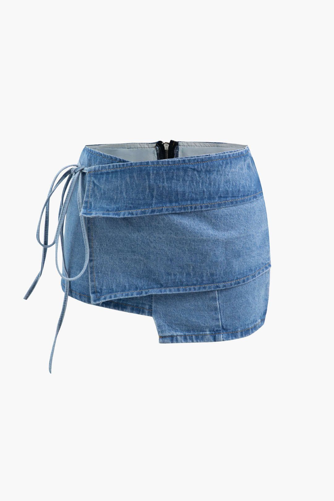 Asymmetric Wrap Denim Mini Skirt sold by Micas