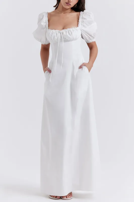 Solid Ruched Tie Up Maxi Dress sold by Micas