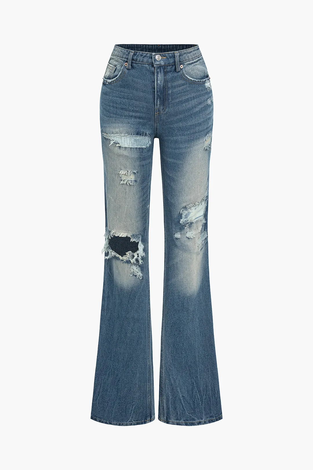 Solid Denim Ripped High-Waisted Jeans sold by Micas